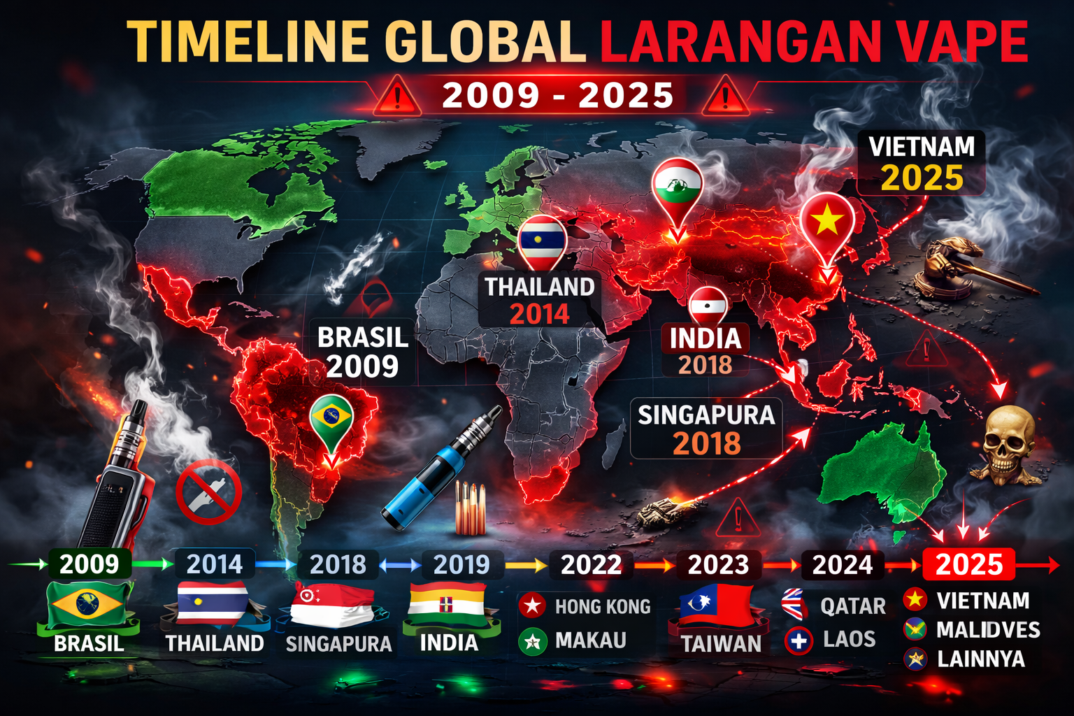 ilustrasi timeline pelarangan vape di dunia internasional